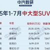 2025年1-7月中大型SUV累计销量排行榜