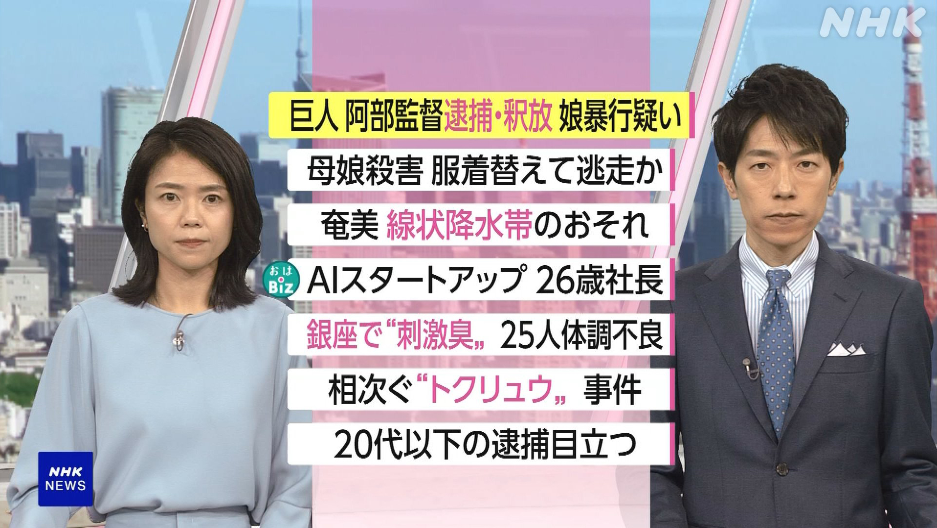 NHK おはよう日本　5月26日(火) 中国「神舟23号」打上げ成功 初の香港出身も・米伊蘭協議で好材料 日経最高値・G監督逮捕 娘暴行で・空き家強盗 対策 他