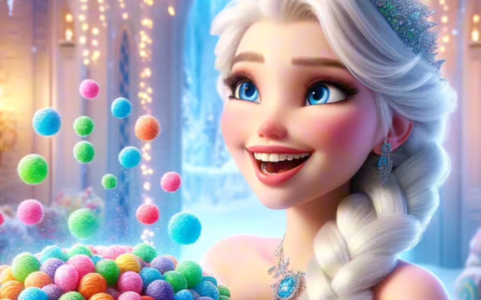 艾莎公主喜欢吃彩虹糖，经过自己的努力竟然学会了自己做彩虹糖