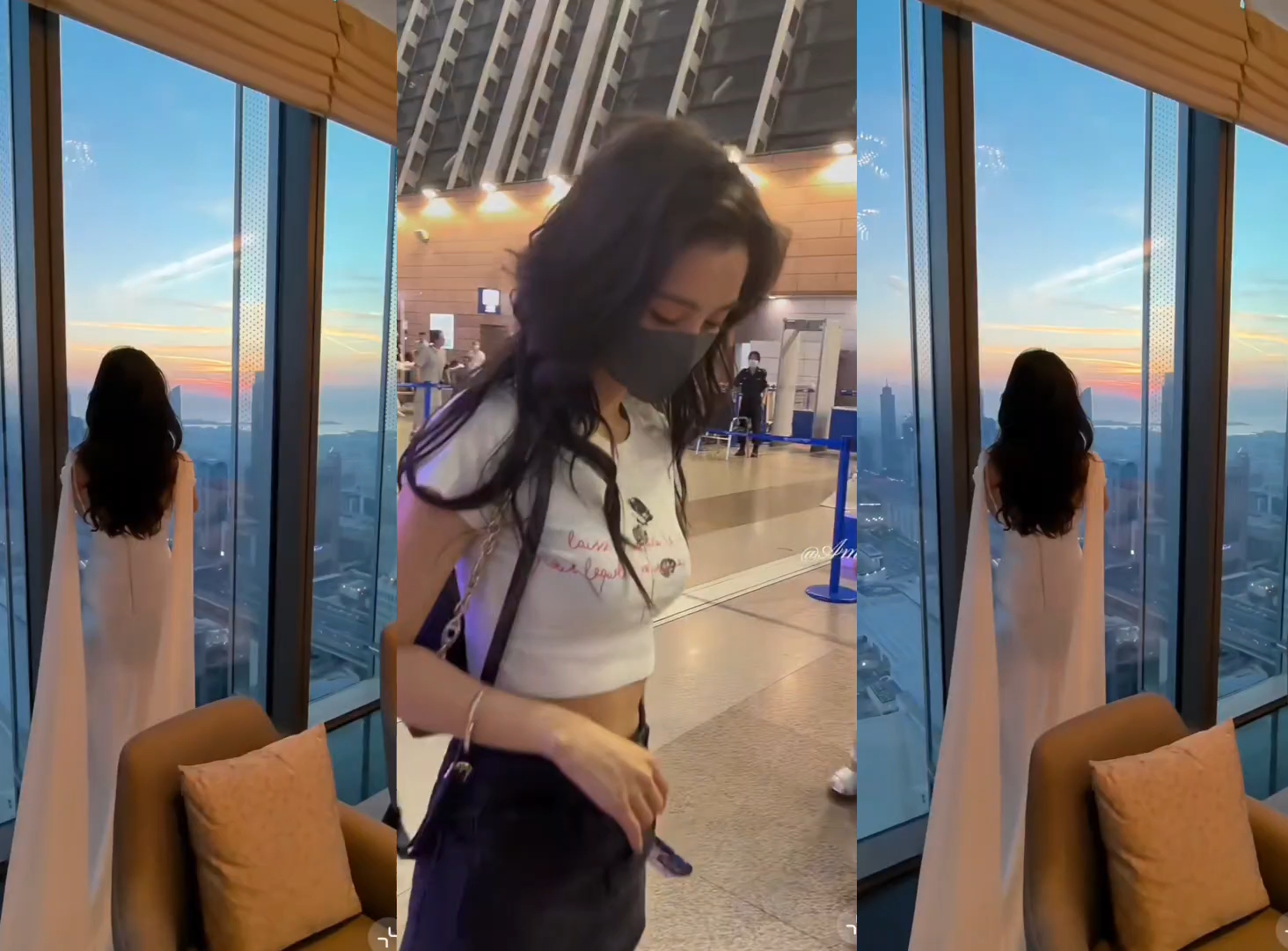 杨颖 短裙紧身漏腰衣服 好身材 三屏怼脸挑战