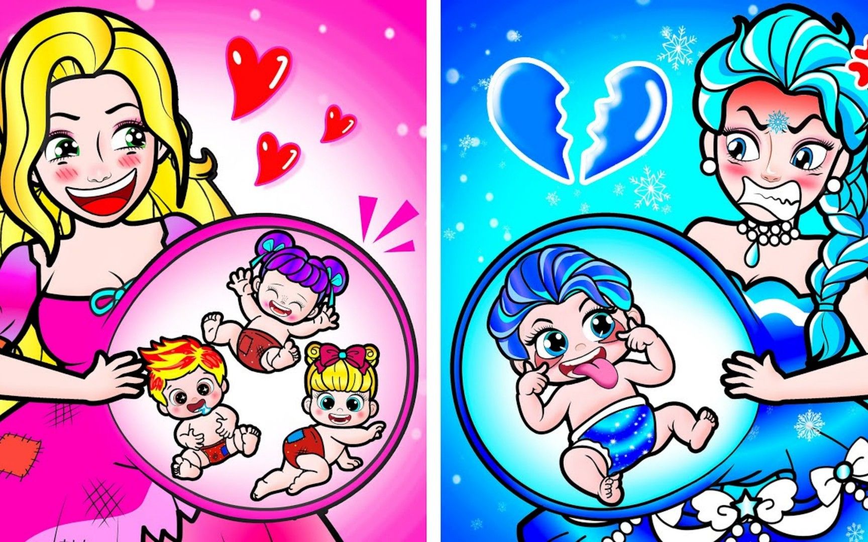 搞笑动画：粉色家庭VS蓝色家庭终极对决，谁家的娃娃更听话呢？