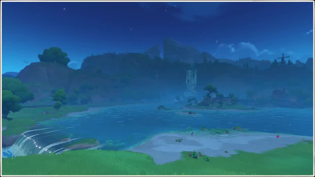 场景-月牙湖岸-夜（湖畔的遗迹，岁月的见证者）