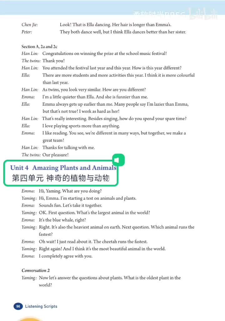 Unit 4 听力脚本：1b、1c (p.96-97)