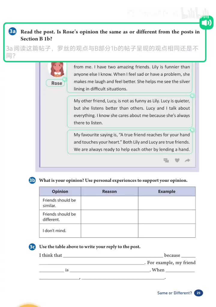 Unit 3 (p.29) 3a 罗丝的观点
