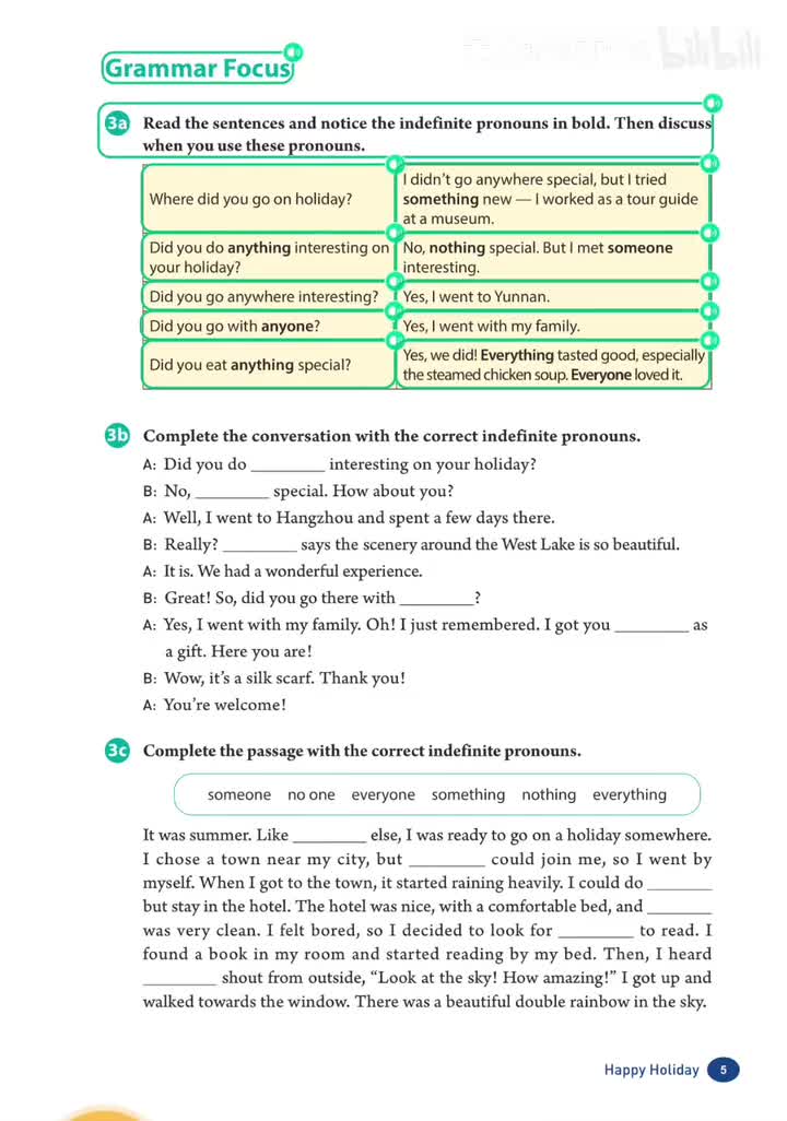 Unit 1 (p.5)语法聚焦：不定代词