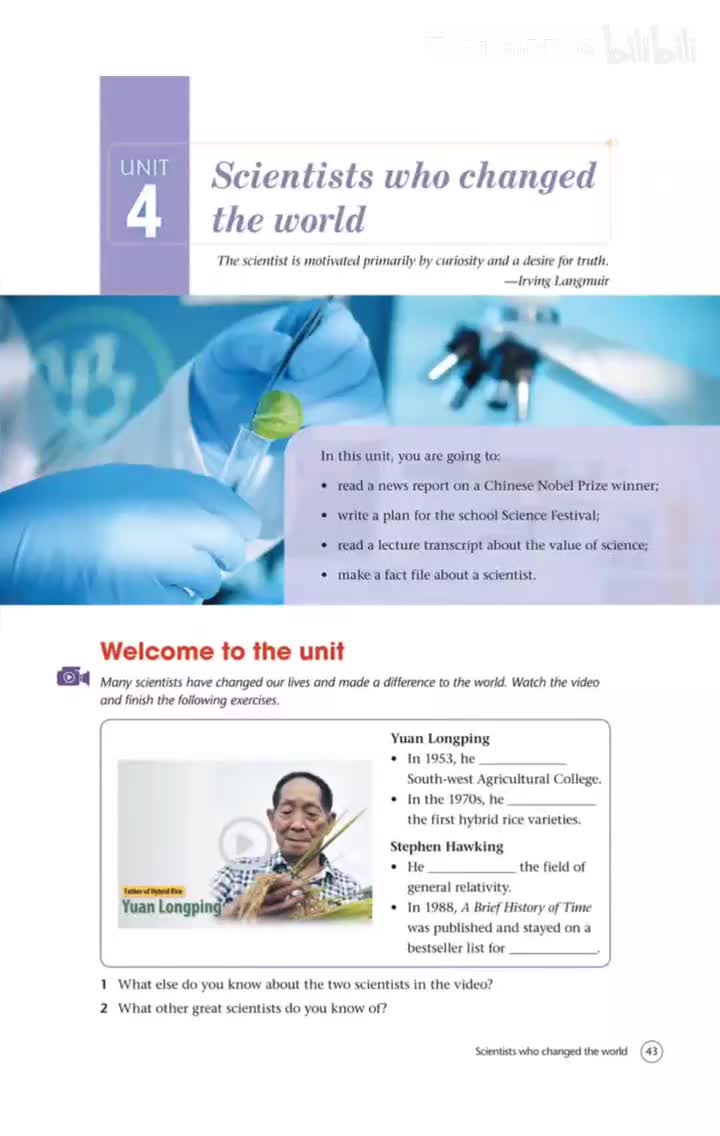 Unit 4 改变世界的科学家们