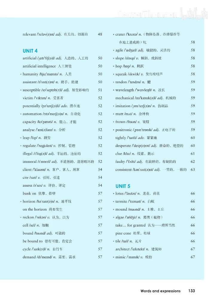 单词表UNIT4