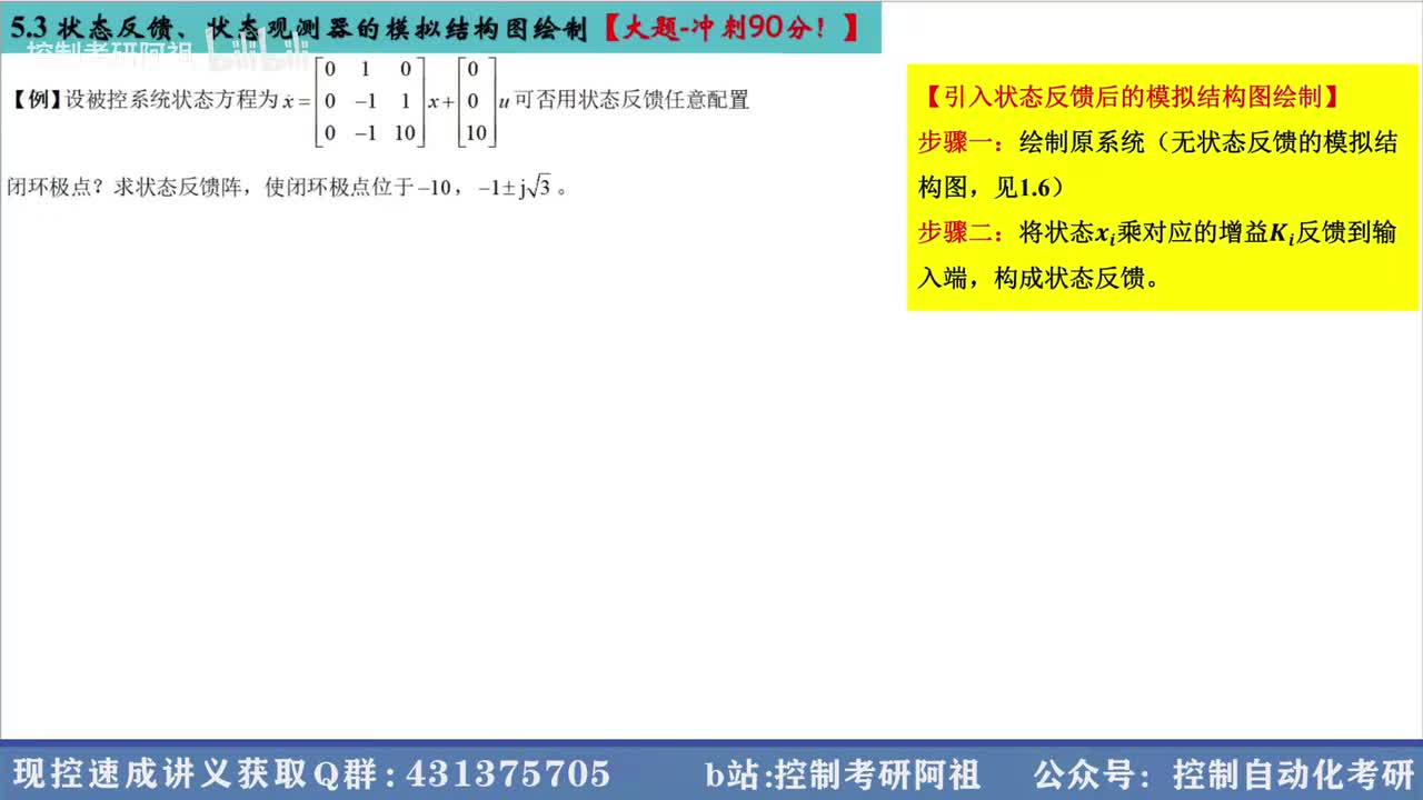 5.3 状态反馈、状态观测器的模拟结构图绘制【大题-冲刺90分！】
