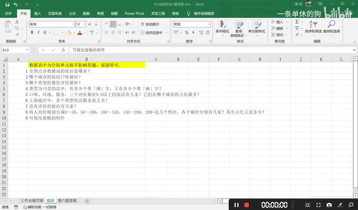 【Excel 数据分析】 16. Excel 透视表大作业讲解