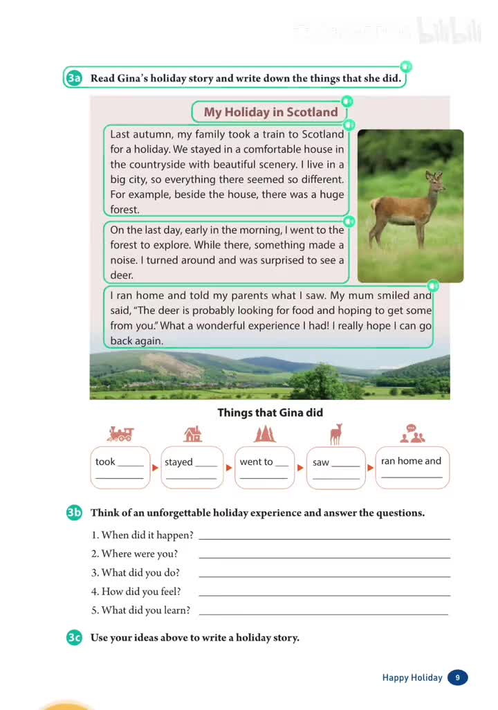 Unit 1(p.9) 3a 金娜的假期故事