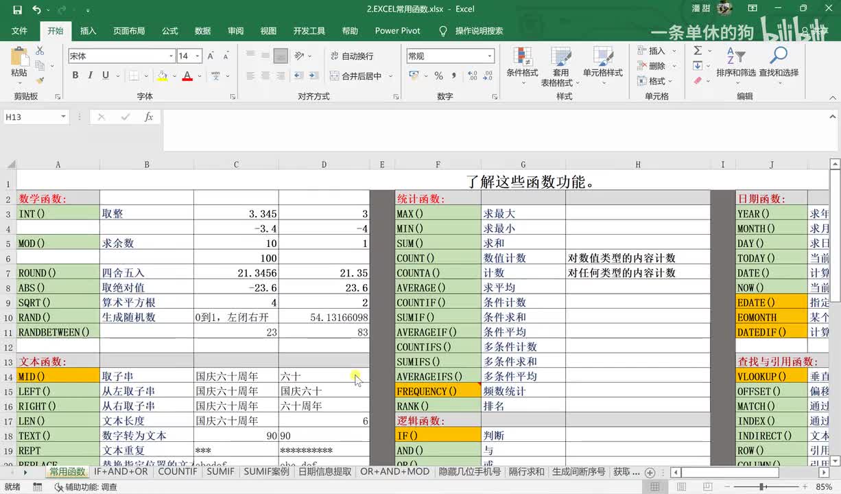 【Excel 数据分析】 7. Excel 公式与函数：函数2（统计、逻辑）