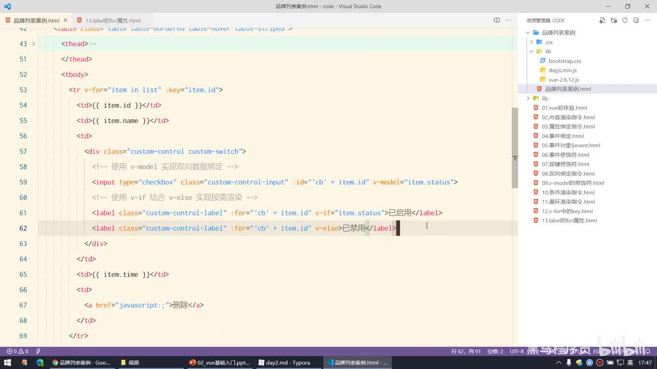 Vue2.0-29.案例 - 实现删除品牌的功能