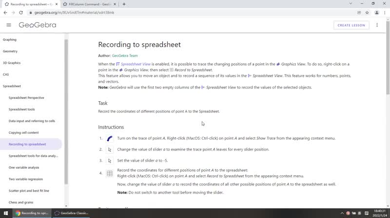 6.5 Recording to spreadsheet