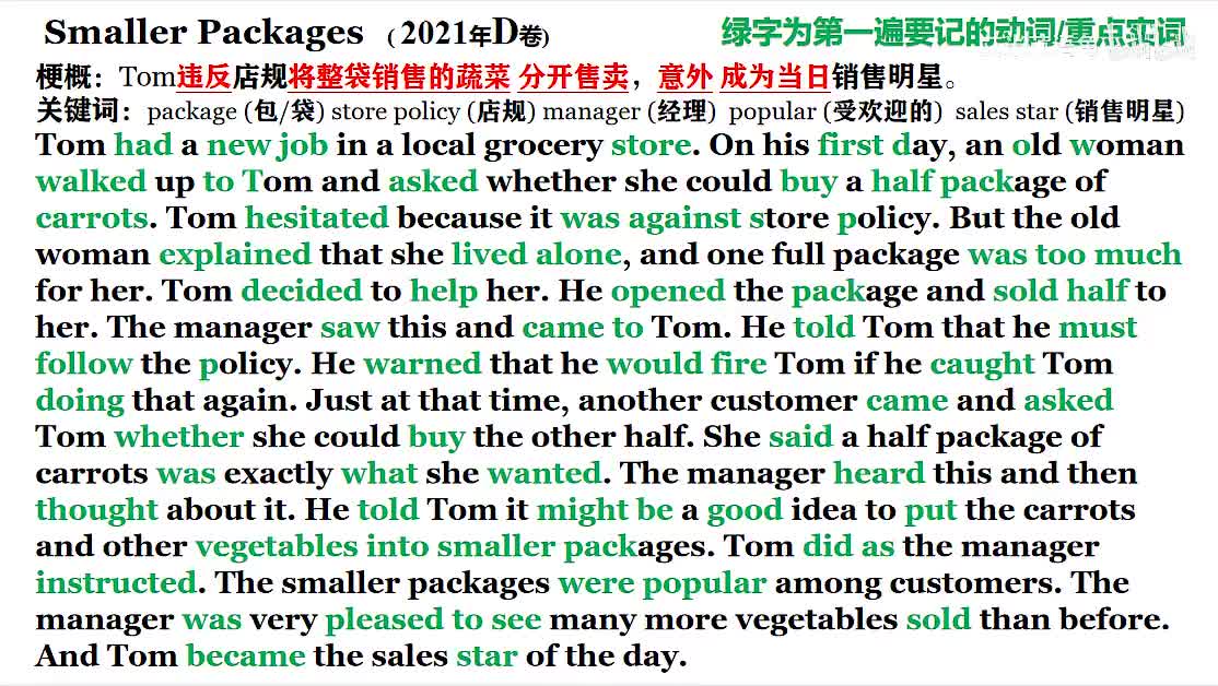 2021年广东高考英语听说考试 D卷 【Part C】Smaller Packages