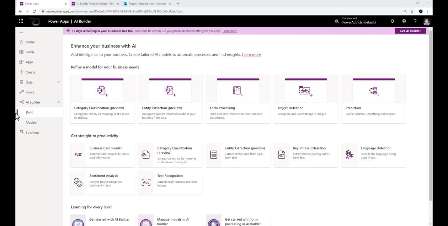 AI Builder Prebuilt Models with Power Apps (Ready to use Productivity Models)