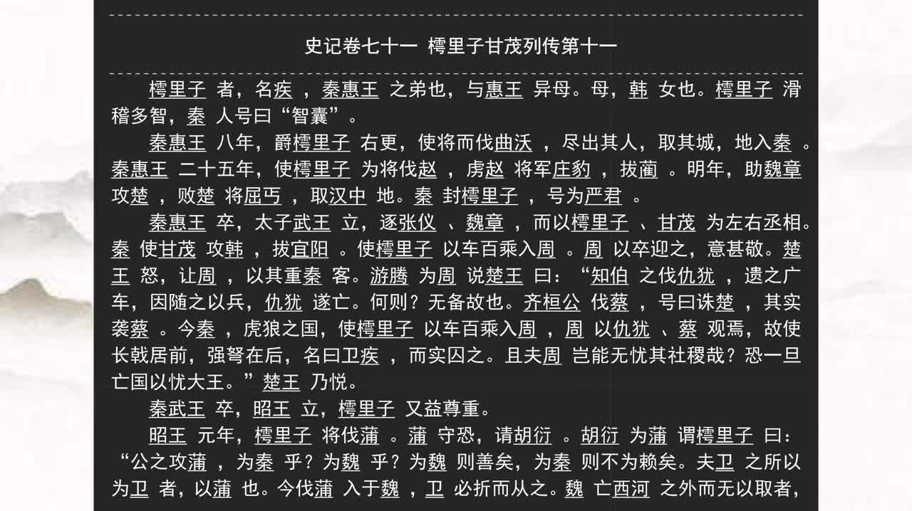 071《史记》卷七十一 樗里子甘茂列传第十一