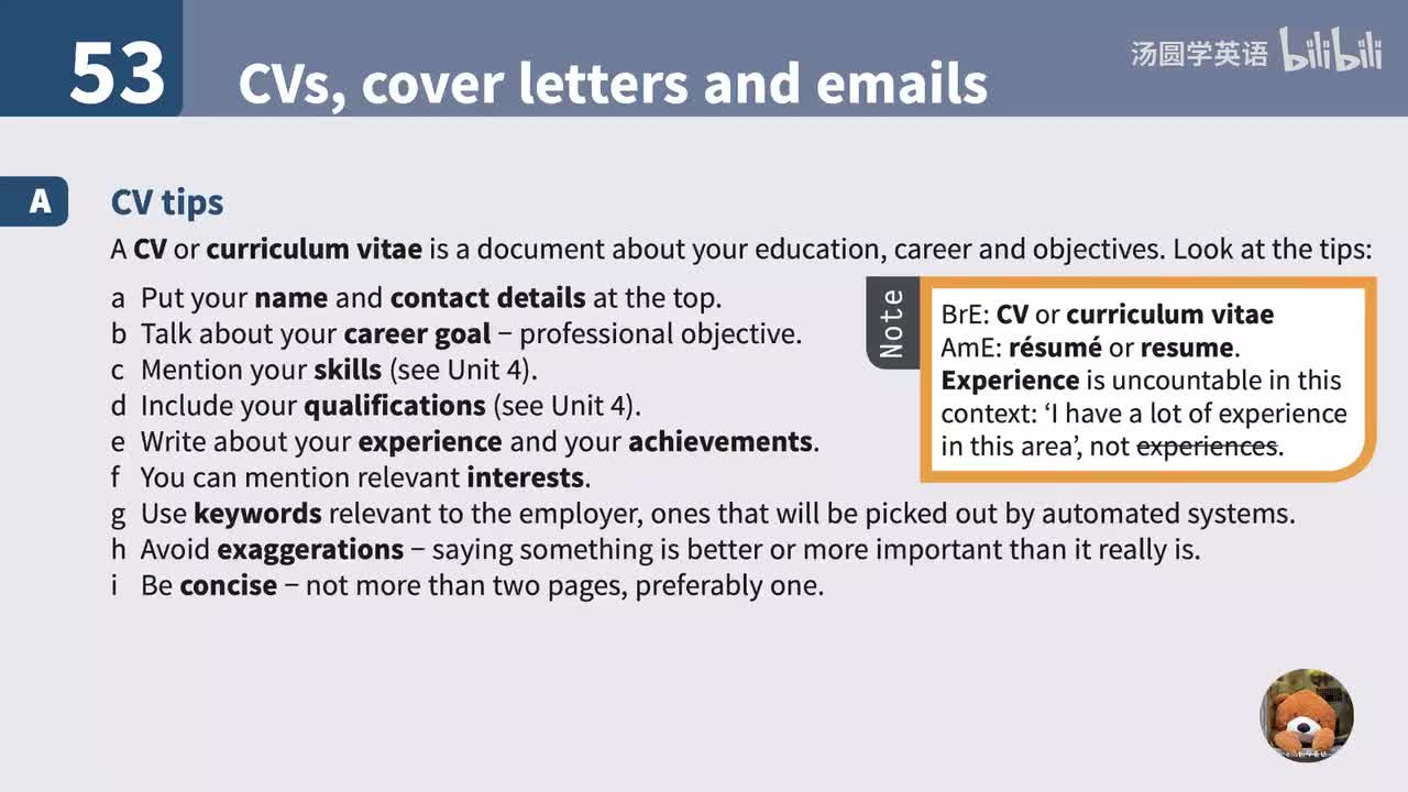 53. CVs, cover letters and emails