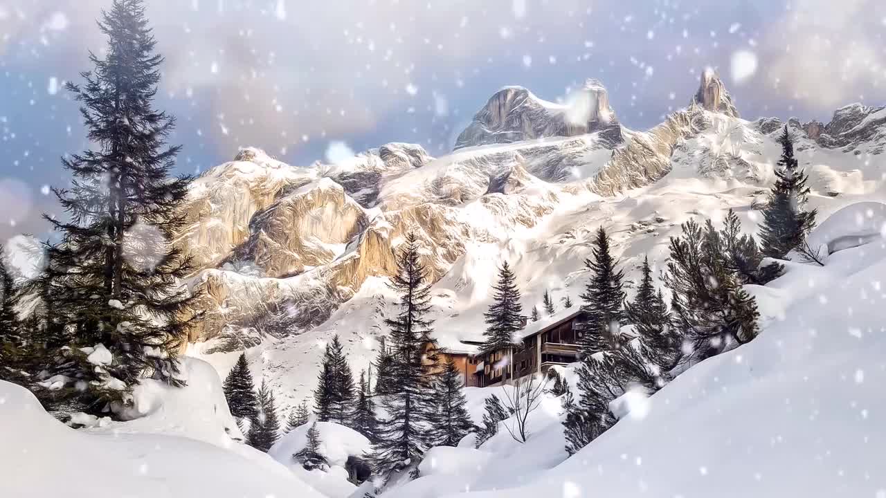 下雪 雪山 房屋 #1002