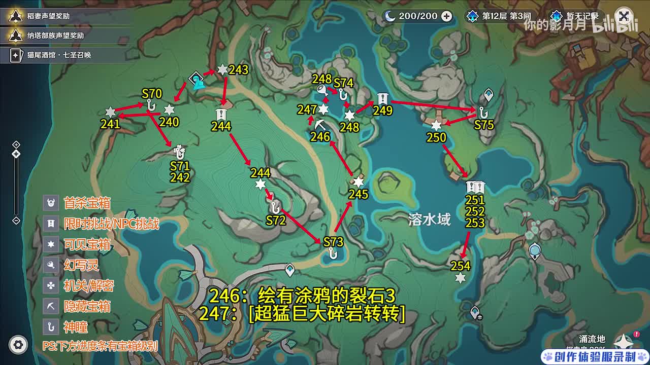 溶水域(1) 共15个(240-254)成就数252 神瞳70-75 绘有涂鸦的裂石3