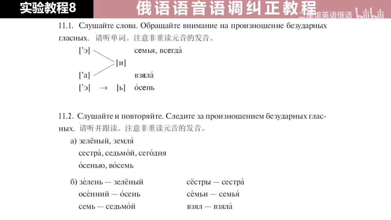 08 练习11 注意非重读元音е与я的发音