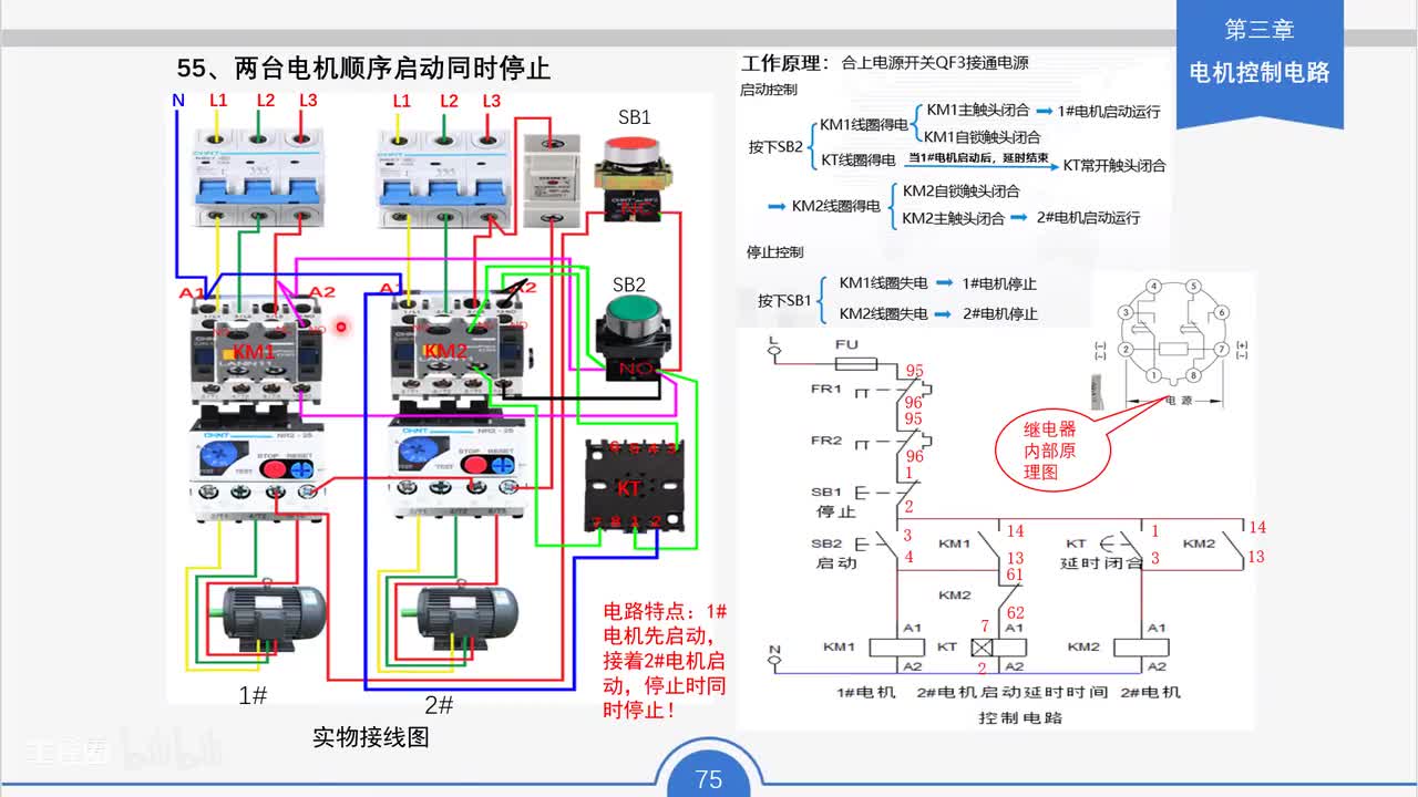 66_两台电机顺序启动同时停止工作原理与接线要点