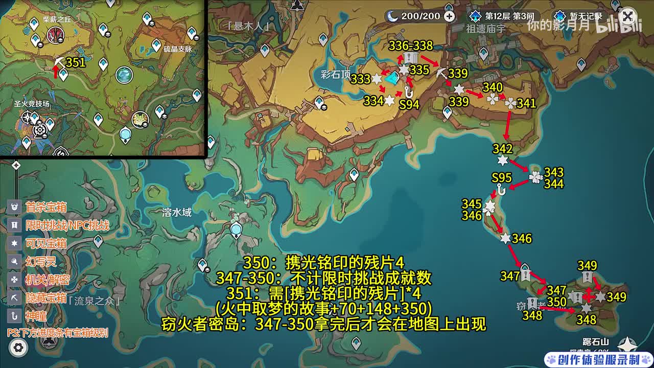 窃火者密岛 共19个(333-351)成就数349 神瞳94-95 携光铭印的残片4