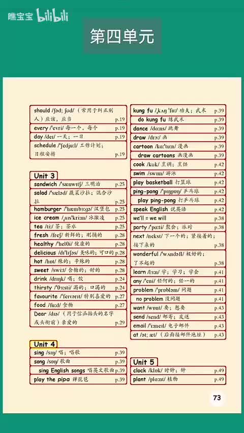 74 五年级上册 - Unit 4单词