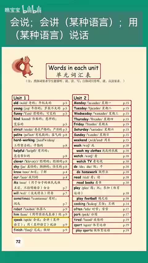 72 五年级上册 - Unit 2单词