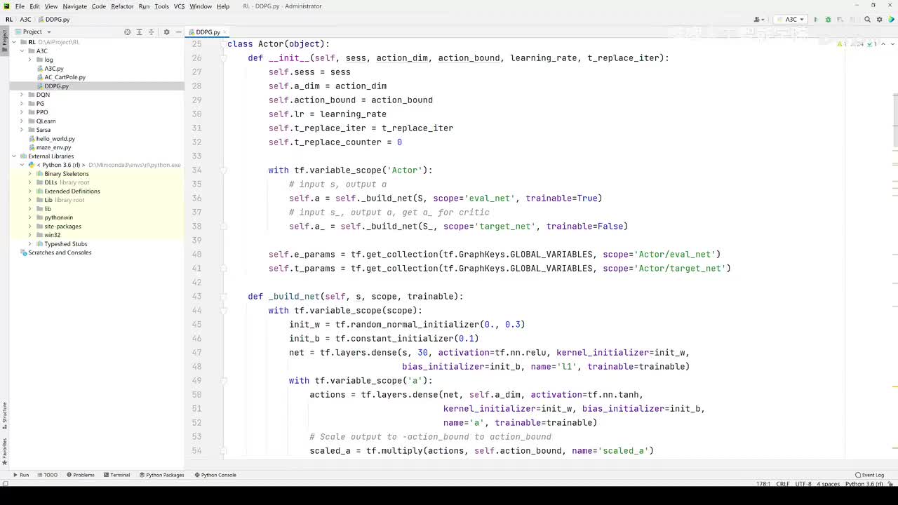 【2025版】76-代码实战_DDPG_构建Actor和Critic四个网络_定义Critic求loss和求梯度的逻辑