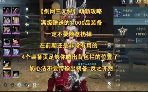 Download Video: 【剑网三无界】萌新攻略 满级赠送的11000品装备一定不要随意扔掉  在前期还是非常有用的  4个装备页足够你腾出背包栏的位置了 奶心法不要带输出装备 反之亦然