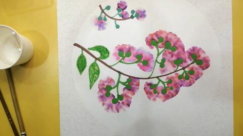 儿童水彩笔晕染画 紫薇花 简单易学的紫薇花儿童画 哔哩哔哩