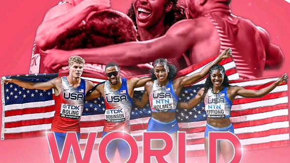 美国男女4×400米混合接力队3:08.80