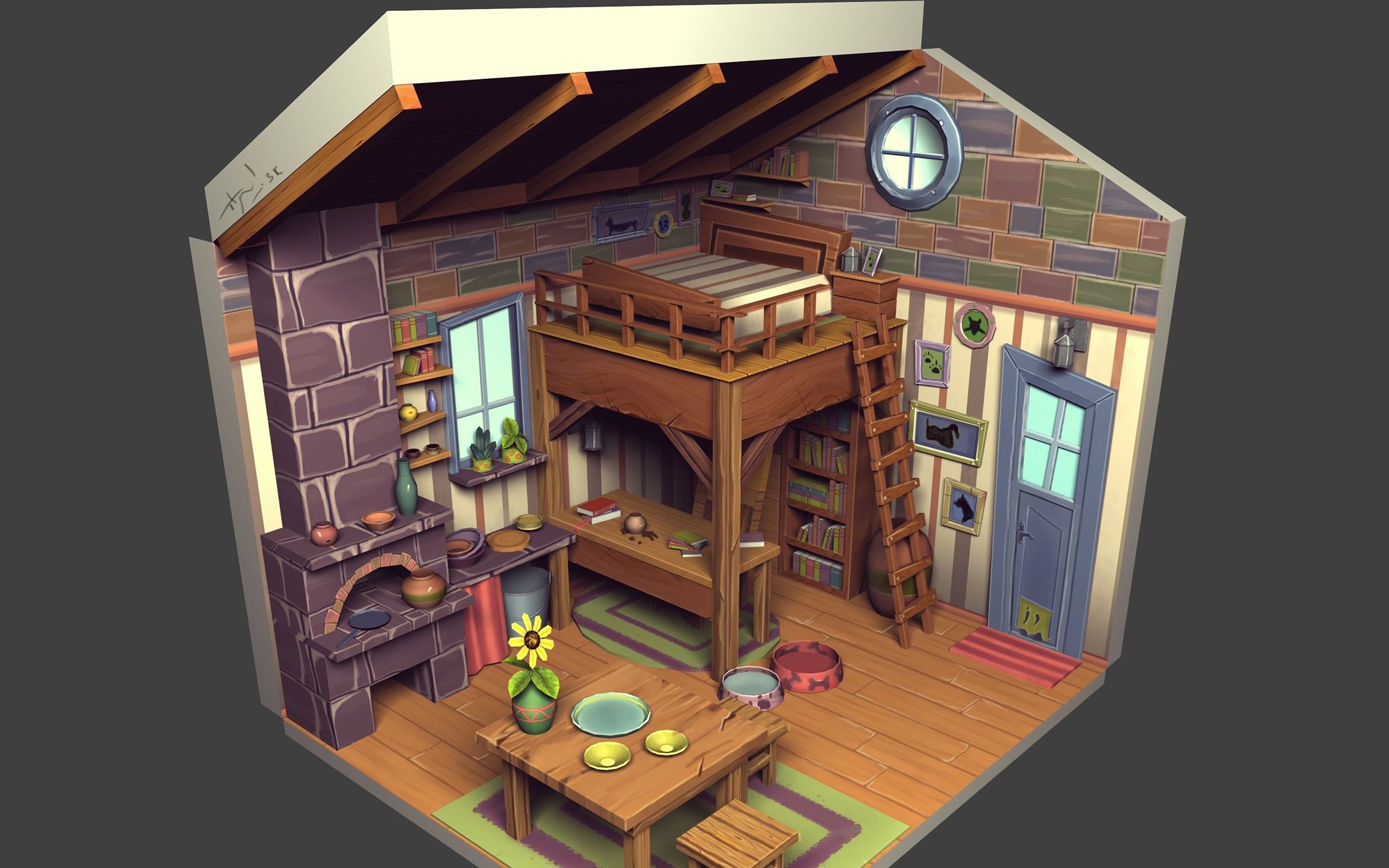 【3dmax场景建模】小房间场景制作,3d建模教学