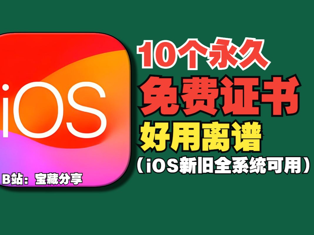 【ios证书永久免费】白嫖10个iOS无视系统版本(iOS151617包括最新ios18.2)任意签名软件都可以用免费证书安装软件,永不掉签!哔哩哔哩bilibili