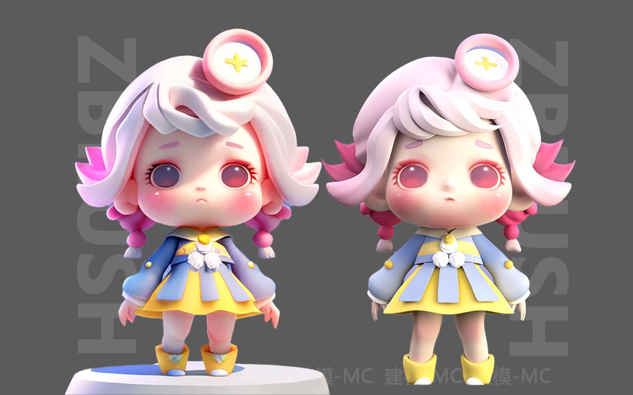 【zbrush角色建模】潮玩手办雕刻,q版小粉超可爱娃娃,zbrush超全角色