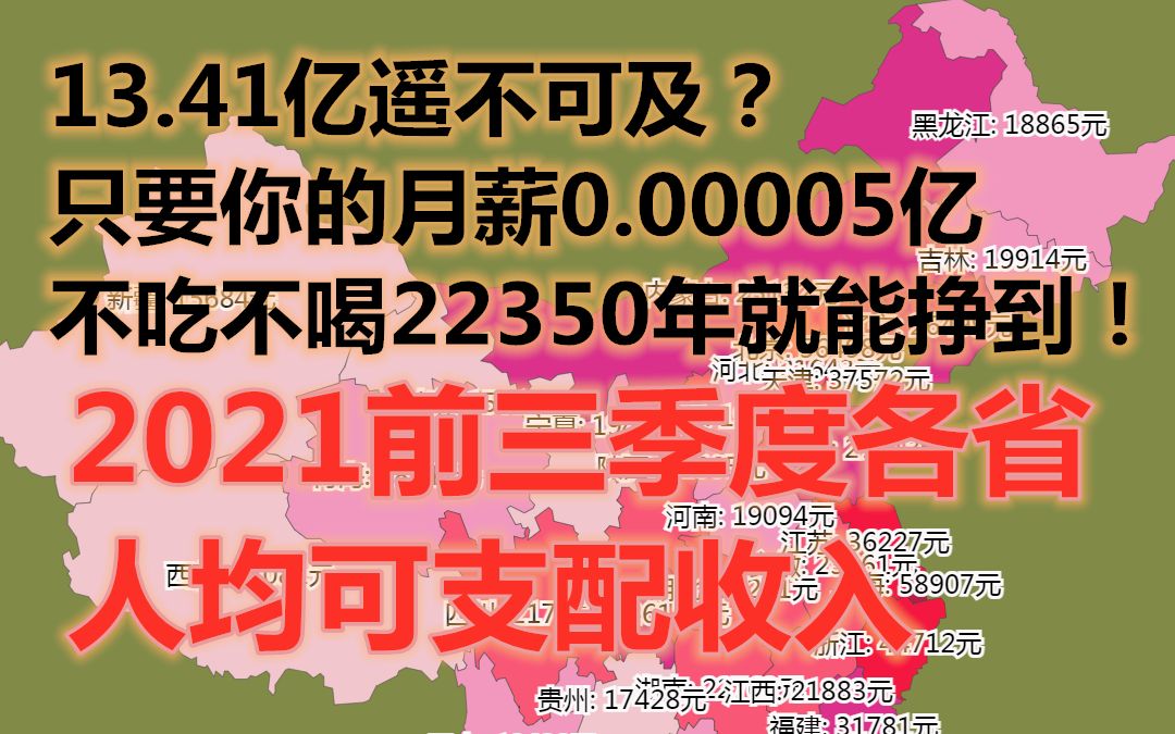 13.41亿遥不可及?只要你的月薪0.00005亿,不吃不喝22350年就能挣到!2021前三季度人均可支配收入哔哩哔哩bilibili