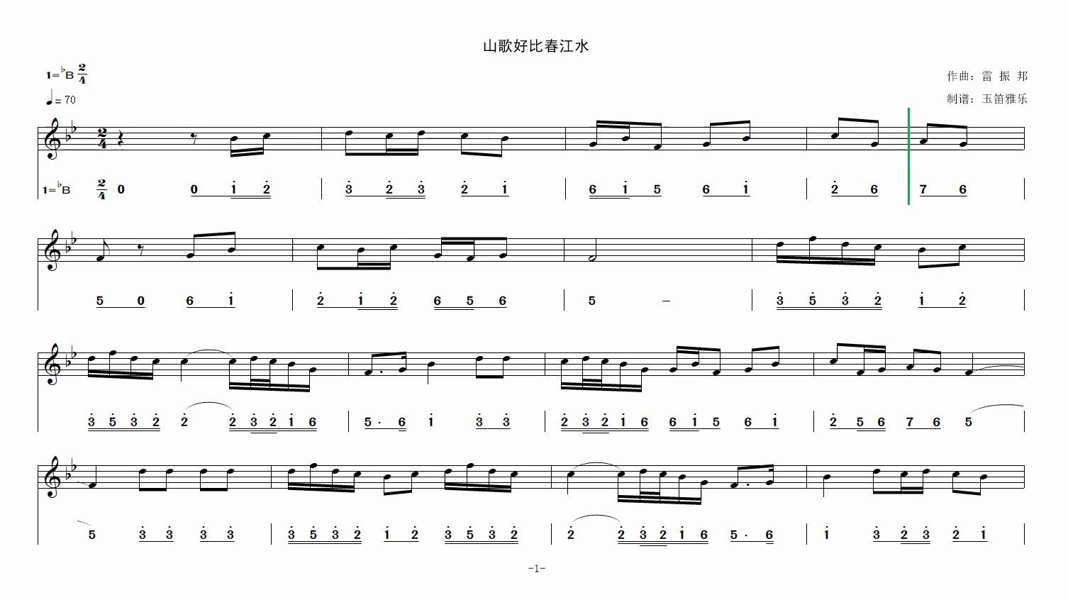 动态乐谱《山歌好比春江水》简谱 五线谱