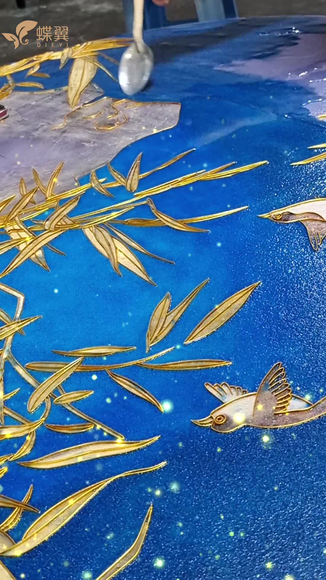 掐丝珐琅画,竹子和鸟,掐丝点彩真奇妙