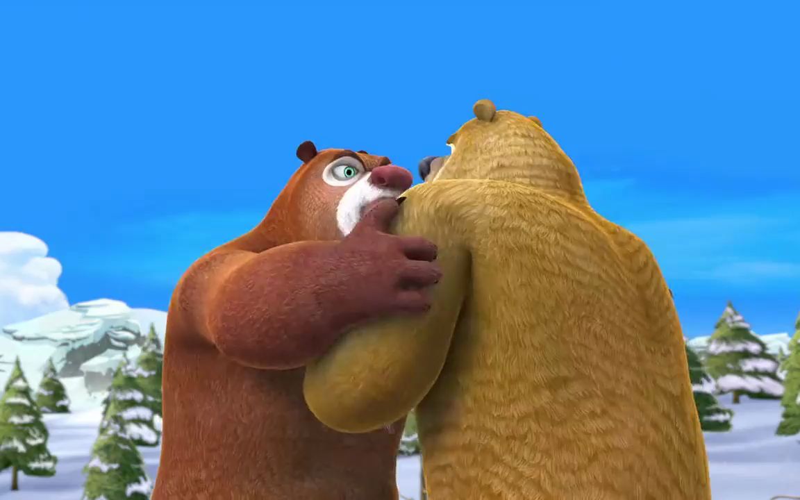 熊出没:强哥的车掉冰湖里了,就挟持了熊二,逼熊大下水给他捞车