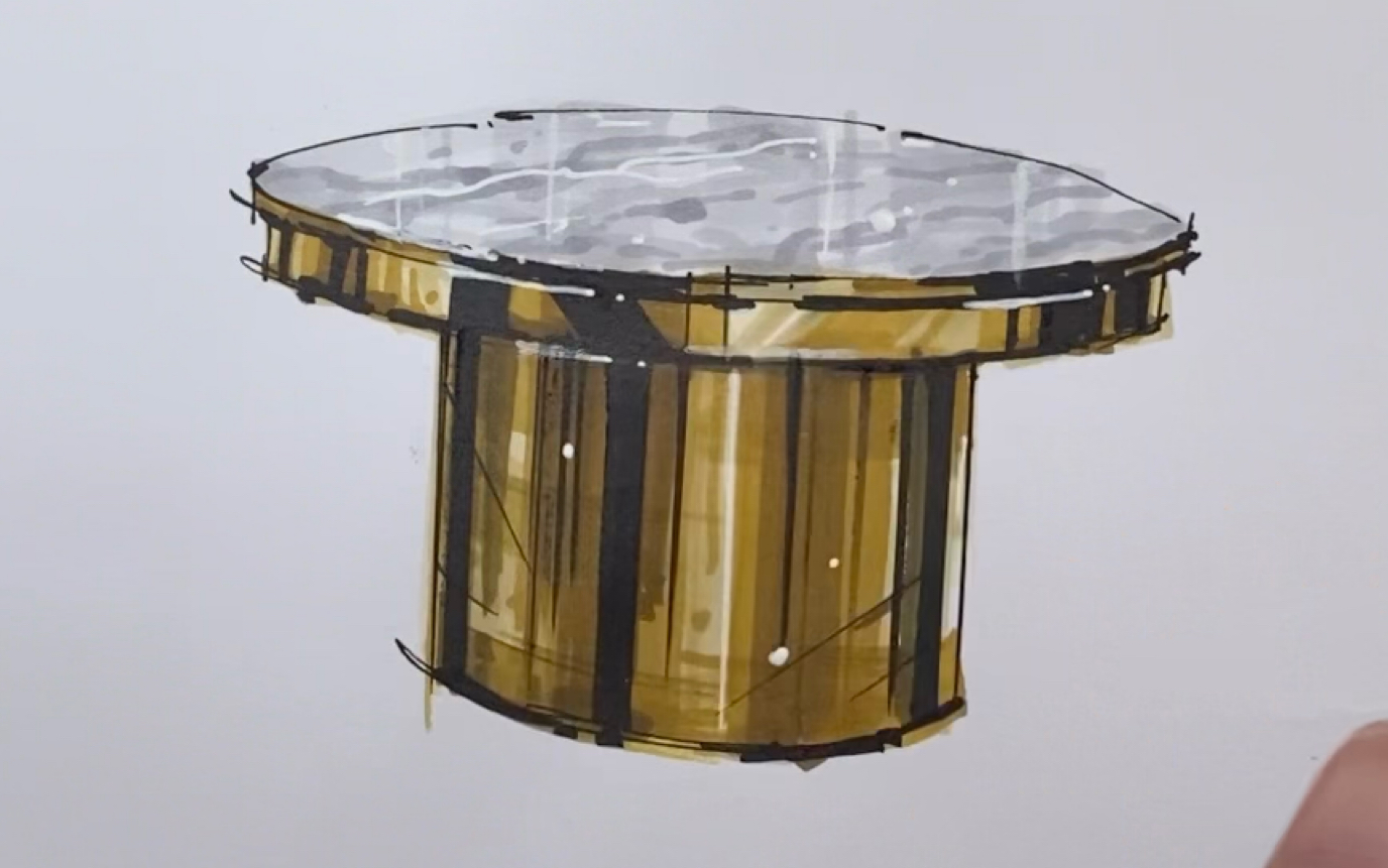 环艺马克笔手绘//金属材质的画法