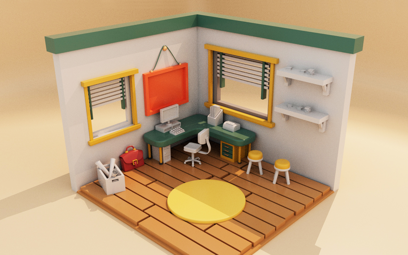 卡通小房子模型制作,适合新手盲冲地3d场景案例!