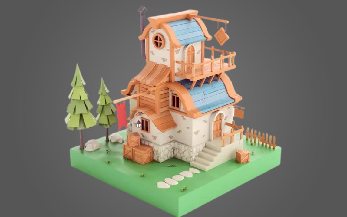 【3dmax场景建模】卡通房子模型制作,场景模型建模思路