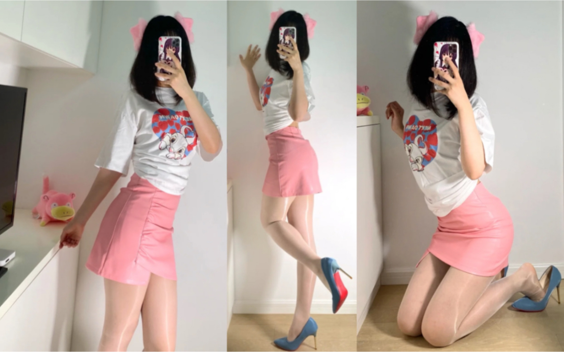 【170cm50kg微胖肉肉身材】油亮肉丝和粉色包臀裙蓝色高跟鞋的奇妙