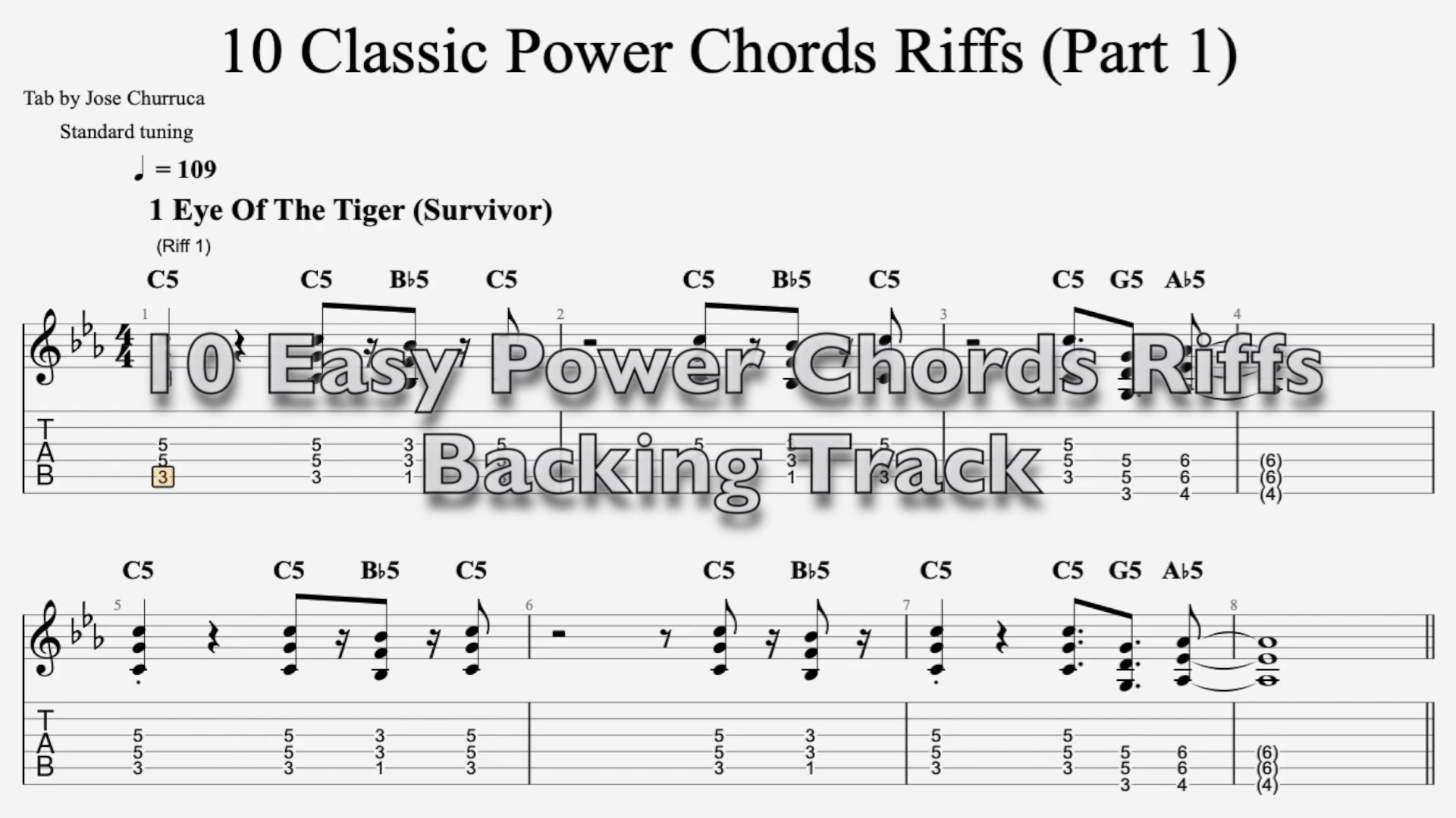 (涅槃,iron man)10 easy power chords riffs (1) backing track
