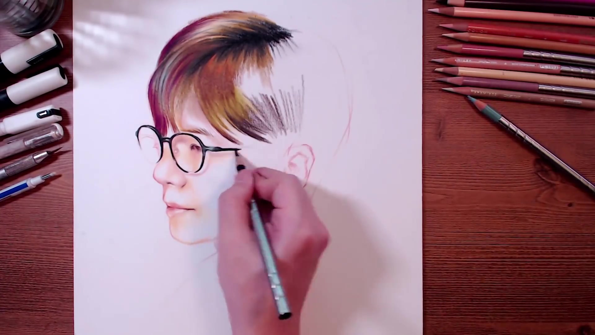 画师自画像self portrait drawing - 2hours challenge drawholic