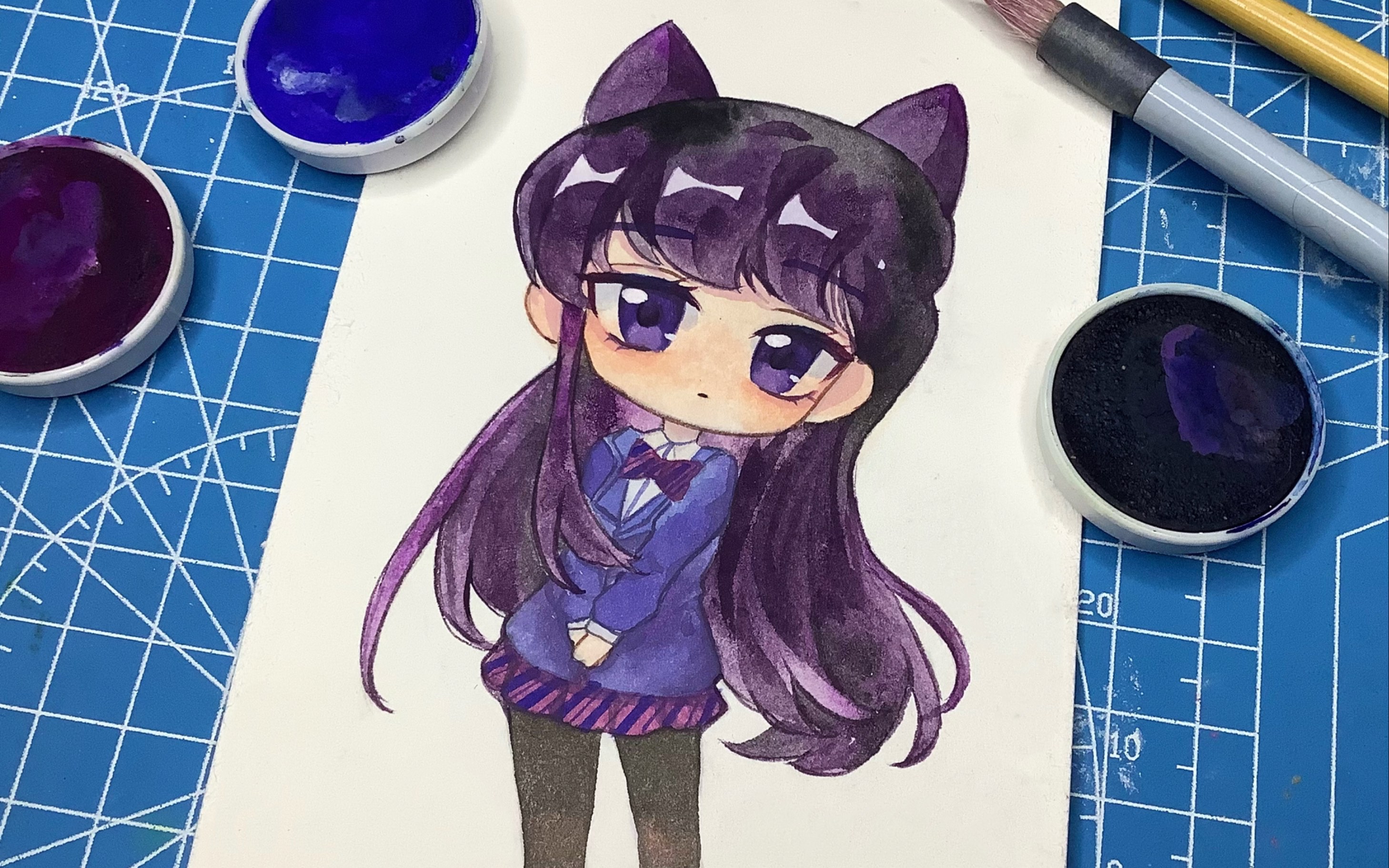 【水彩/古见硝子】q版过程分享-是一期抽奖视频