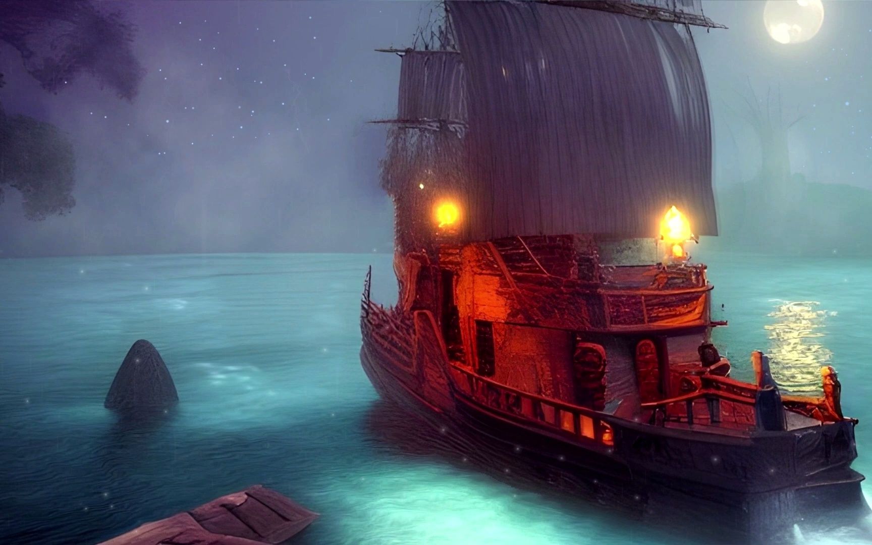 万圣节幽灵船 海浪 | 雷雨