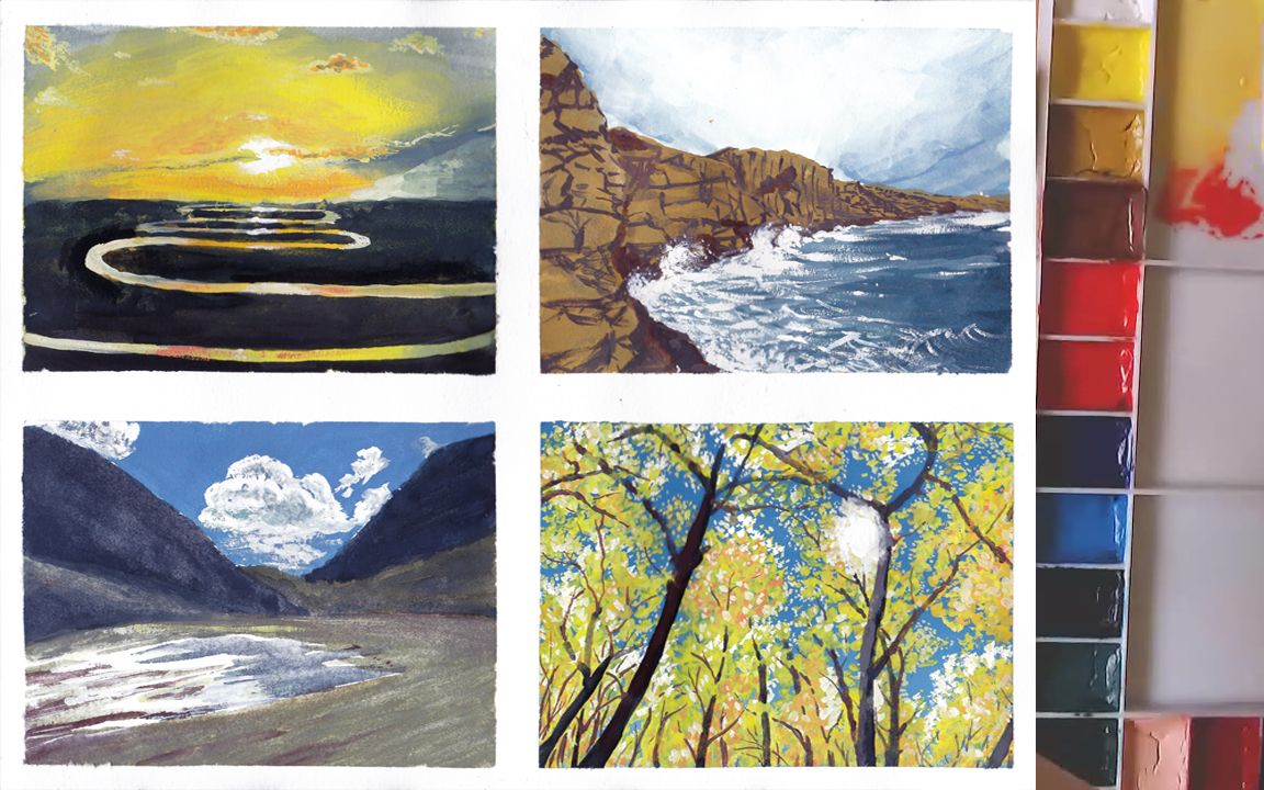 Four landscape studies in gouache 水粉风景四小图哔哩哔哩bilibili