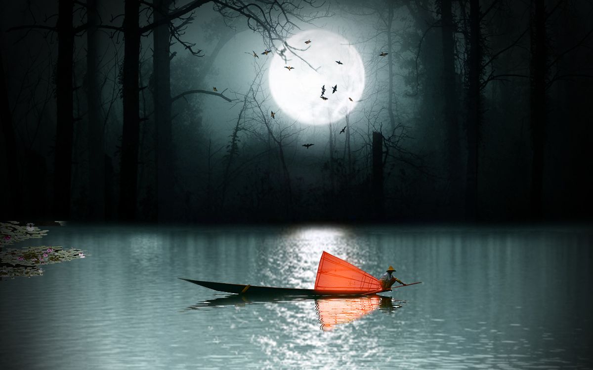 月下垂钓ps合成创意来源于网络