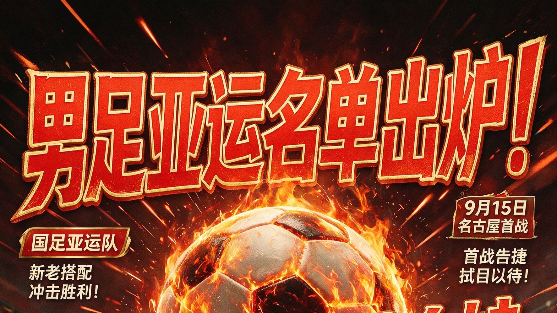 男足亚运名单出炉！3个大哥带20个娃